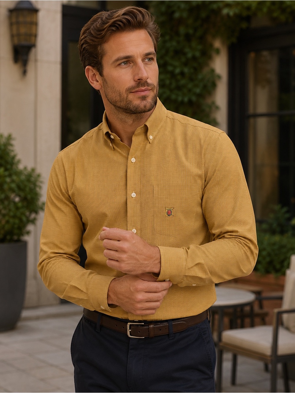 Tommy Hilfiger Mustard Micro Check Shirt Men’s XXL